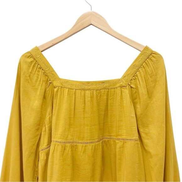 NWT Old Navy Square-Neck Tiered Swing Top Size Large Boho Blouse Mustard Yellow - Picture 7 of 12